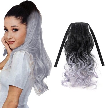 18Inch Omber Black Silver Light Gray White Body Wave 100g Clip in Ponytail Hair Extension Natural Hairpiece Body Wave Ponytail #1B/Gray