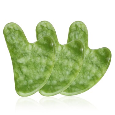 3 Pcs Jade Gua Sha Facial Tools, Natural Jade Stone Guasha Board for SPA Acupuncture Therapy Trigger Point Treatment, Green Jade Gua Sha Scraping Massage Tools for Body Relax, Meridian Massage