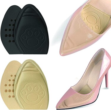 BeeSpring Metatarsal Forefoot Pads (2 Pairs), for Heels Non-Slip Shoe Inserts to Make Too Big Shoes Fit Tighter Pain Relief Insoles for Women Comfort (Beige) (Black)