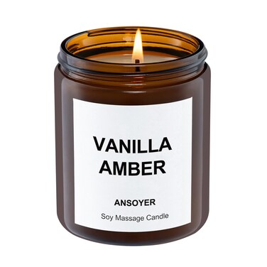 Massage Oil Candles, Massage Candles for Relation Gifts, Body Oil, Body Lotion, Edible Soy Wax + Hemp Seed Oil Based, Candle That Turns into Massage Oils, Jars- 7 OZ (Vanilla Amber)