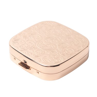 Fashion Elegant Medicine Portable Double Protection Switch Metal Travel Pill Box with Mirror (Small, 3 compartments, Gold)
