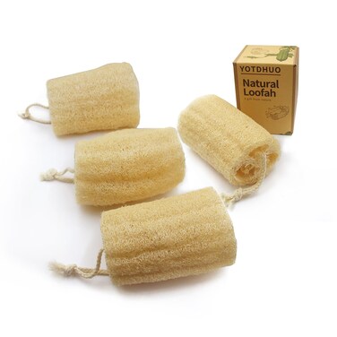Natural Loofah Sponge Exfoliating Body Scrubber(6" Economical 4Pack),Organic Luffa for Women and Men in Shower