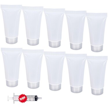 Refillable Travel Tubes 10PCS 10ml Empty Tubes for Facial Cleanser Hand Cream Lotion Clear Plastic Squeeze Sample Bottles for DIY Projects Soft Mini Toothpaste Travel Tubes (10ML)