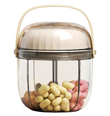 MURRI&amp;MURRDI Pill Organizer with 4 Compartments, Travel Pill Box Portable Pill Case Anti-Mixing &amp; Wide Opening, Compact Pill Container Holder for Vitamins Fish Oils Medications (F Cream White)