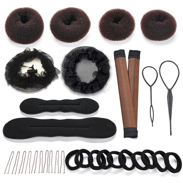 Hair Bun Maker Set 31 Piece Styling Accessory Set The Most Complete Styling Accessory Set (Brown)