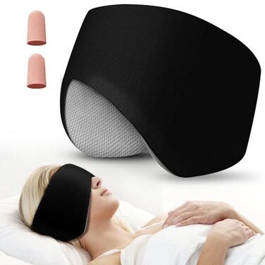 Sleep Mask, Eye Mask for Sleeping with Heads Adjustable, Earmuffs for Sleep for Men &amp; Women, 2 in 1 Ear Mask and Blindfold, Soft Dual-Sided All-Season Eye Cover for Side Sleepers (Black)