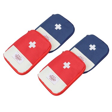 4 Pack 7 x 5 Travel Mini First Aid Pouch, Portable Outdoor First Aid Medical Bag Multi-function Emergency Medicine Storage Bag (Red &amp; Blue)