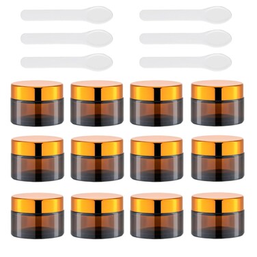 Lil Ray 1 oz Round Amber Glass Jar with Inner Liners and Gold Lid (12pcs)