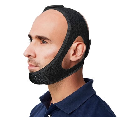 Chin Strap for CPAP Users   Comfortable Mouth Support to Encourage Closed Mouth Positioning for Men &amp; Women Who Breathe Through the Mouth During Sleep (S-M)