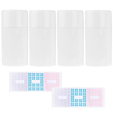 Kare &amp; Kind Empty Deodorant Containers with Cap (4-Pack) - 75ml. - Top Fill with Twist Mechanism - 6 Writable Stickers - Refillable Cosmetic Tubes for Lip Balm, Solid Fragrance, Soap etc. - (White)