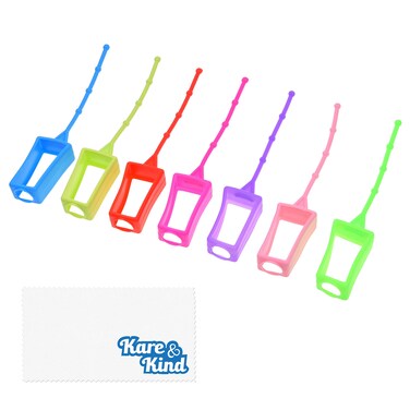 Kare &amp; Kind 7x Silicone Hand Sanitizer Protective Cases (empty) - Soft Smooth Holders for 30ML Bottles - Comes with Soft Adjustable Loops for Backpacks, Keychains - Use for Travel, Home