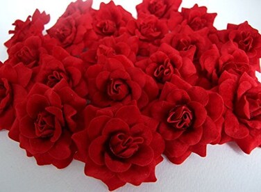ICRAFY 50 Silk Dark Red Roses Flower Head - 1.75" - Artificial Flowers Heads Fabric Floral Supplies Wholesale Lot for Wedding Flowers Accessories Make Bridal Hair Clips Headbands Dress