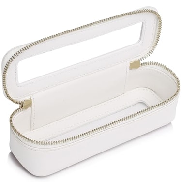 Makeup Brush Bag Slim Clear Makeup Bag Transparent Travel Cosmetic Case &amp; Toiletry Bag with Zipper Small Beatuy Makeup Bag Purse Organizer for Women (White, SLIM)