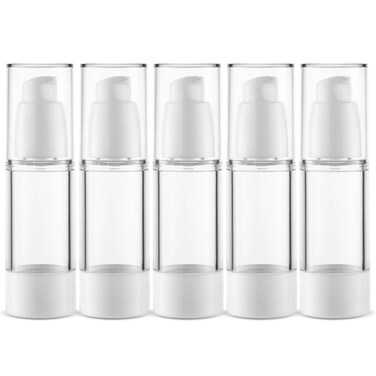 1 Oz 30ml Clear Airless Cosmetic Cream Pump Bottle Travel Pump Dispenser Refillable Containers ideal for Foundation, Lotion, Cream, Shampoo, (Pack of 5)