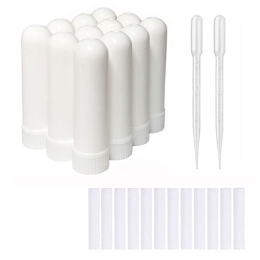 12 Sets Essential Oil Aromatherapy Tubes Inhaler Sticks Blank Nasal Inhalers(12 Complete Sticks) + 2 Polyethylene Pipette Droppers