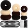 WILLBOND 9 Pieces Donut Hair Bun Maker Shaper Foam Sponge Doughnut Bun Ring Style Set with 12 Pieces Hair Elastic Bands Ties and 32 Pieces Bobby Pins for Women(Black, Brown, Beige)