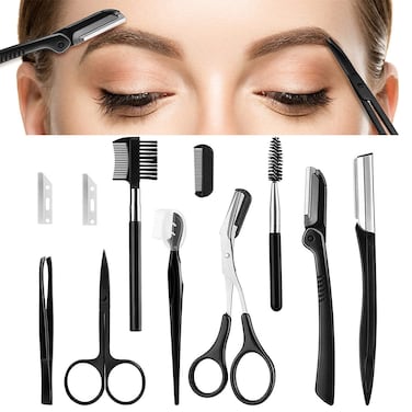 8 In 1 Eyebrow Grooming Kit, Multipurpose Exfoliating Dermaplaning Tool, Male And Female Facial Razor Facial Trimming Razor Eyebrow Brush Scissors Tweezers Tool