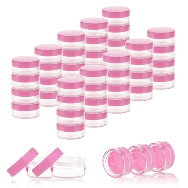 ZEJIA 10 Gram Sample Containers, 40 Count Cosmetic Containers with Lids, Refillable Empty Sample Jars, Small Plastic Containers with Lids (Pink)