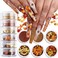 Fall Nail Art, 6 Boxes Fall Leaves Nail Glitters 3D Gold Maple Leaf Nail Sequins with Glitter Powder Gold Yellow Red Autumn Leaves Nail Art Flakes Thanksgiving Nails Design for Acrylic Nails
