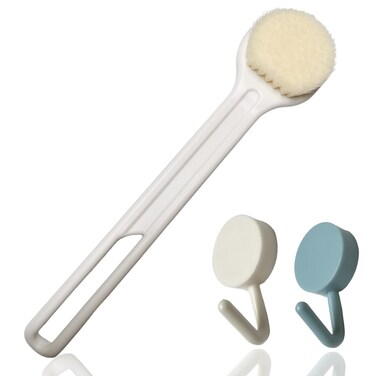 Shower Brush Back Scrubber for Shower, Back Brush Long Handle for Shower 14.17", Bath Brush with Comfy Bristles Bath Back Scrubber for Body, Back Brush for Shower Men Women (White)