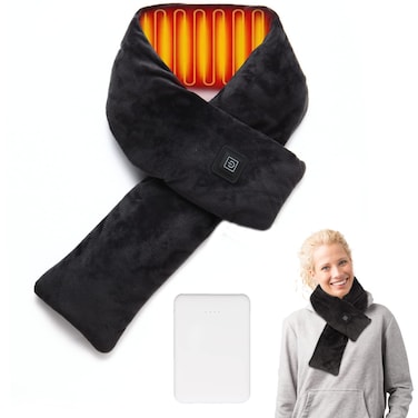 Neck Heating Pad Heated Scarf Rechargeable,Heating Pad for Neck Pain &amp;Stiffness Relief,Heated Neck wrap Warmer with 7000mAh Power Bank,Cordless Thermal Neck Brace,Christmas Gifts for women men (black)