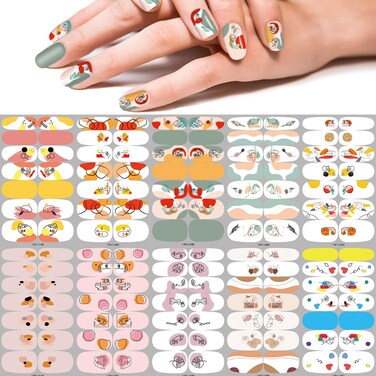 Nail Polish Stickers, 144PCS Abstract Nail Wraps Abstract Lady Graffiti Face Rose Leaf Curves Nail Design Full Cover Graffiti Nail Art Strips Decals for Women Girls