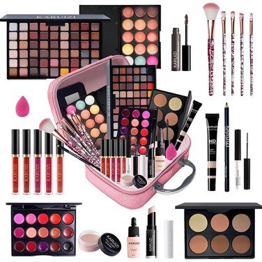 All in One Makeup Kit,Makeup Kit for Women, Teens and Girls, All-in-One Set with Eyeshadow Palettes, Lipsticks, Brushes, Storage Bag,Makeup gift set girls makeup sets ages 8-12 (Pink)