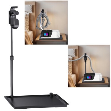 CPAP Protector Mat &amp; CPAP Hose Holder - Bedside Organizer with Retractable CPAP Hook for CPAP Mask &amp; Tubing, Keeps CPAP Supplies Neat and Tidy, Enhances Sleep Quality (Black)