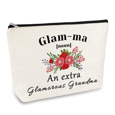 Mother's Day Best Grandma Gifts Glamma Makeup Bag Gift Christmas Birthday Gift for Grandmother Grandma Nana Gift from Granddaughter Cosmetic Bag Funny Grandma Gift Makeup Pouch Travel Toiletry Bag