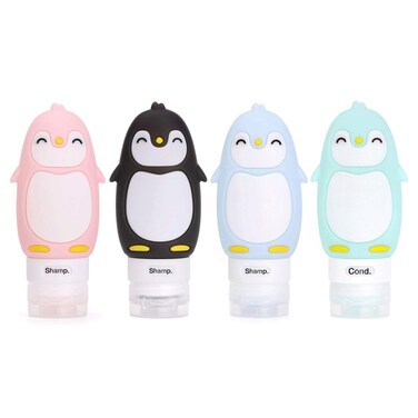 AUTENS Leakproof Silicone Travel Bottles Accessories Set,3oz (90ml) 4 Pack Refillable Cute Penguin Travel Containers for Shampoo,Lotion Sunscreen ect. - TSA Approved &amp; BPA Free