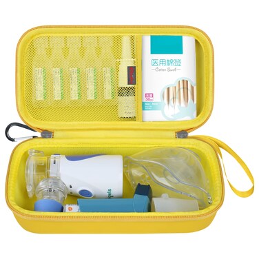 Elonbo Carrying Case for Portable Handheld Inhaler Nebulizer Machine for Adults and Kids, Asthma Inhaler Spacer Travel Case, Handheld Mesh Atomizer Machine Holder, Inhaler Spacer Bag, Yellow.CASE ONLY