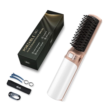 Hot Hair Straightener Brush,Portable Mini Cordless Hair Straightener with Travel Size USB Rechargeable 6400MAH,2 in 1 Hot Comb Hair Straightener for Women &amp; Men with Short Hair(White)