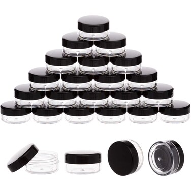 50 Pieces 3 Gram Sample Containers with Lids, Black Sample Jars, BPA Free Tiny Cosmetic Containers for Makeup, Lotion, Eye Shadow, Powder, and Lip Balms