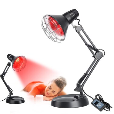 Infrared Red Light Therapy with Sturdy Base, Infrared Heat Lamp Device with 150W Bulb, Adjustable Near Infrared Light Heat Lamp Set for Body Neck Shoulder Joints Back Pain Relief(Black)