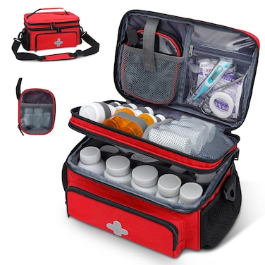 Medicine Storage Bag, Pill Bottle Organizer for Emergency, Medicine Box Empty with Small Portable Pouch, First Aid Box for Travel and Home Storage