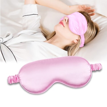 Sleep Mask, Silk Sleeping Eye Mask for Women Men, Adjustable Light Comfy Eye Sleep Shade Cover, Blindfold for Travel Yoga Nap (Pink)