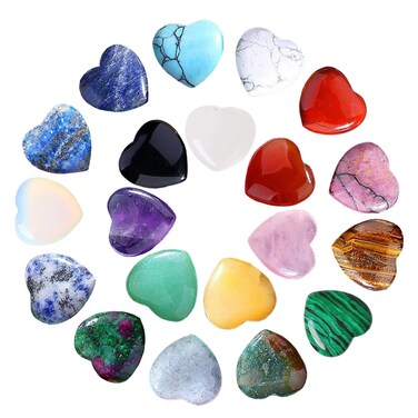 Natural Heart Healing Crystals Rose Quartz Amethyst 20PCS - Heart Love Stones Set Bulk Polished Thumb Gemstones Therapy Reiki Energy Balancing Gifts