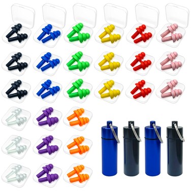 Earplugs for Sleeping, 27 Pairs Silicone Ear Plugs for Swimming with Aluminum Carry Case Noise Reduction for Learning, Hearing Protection, Concerts, Airplanes, Shooting for Woman, Man, Kids (27)