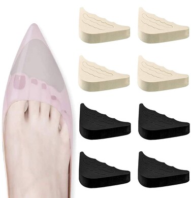 Adjustable Toe Filler Inserts for Forefoot Sponge,Toe Plug Shoe Inserts, Foot Cushion Shoe Filler Inserts,Half Cushion Inserts Shoe Filler for Flats Sneakers Unisex 4 Pack (Khakis) (Black)