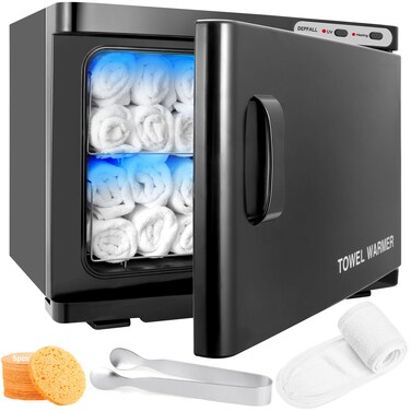 Hot Towel Warmer, Professional 23L Large Capacity Hot Towel Cabinet, 2-in-1 Spa Towel Warmers for Facials, Barber, Salon, Esthetician, Upgrade Fast Heating Aluminum Interior, Black