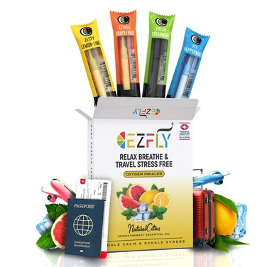 TSA-Accepted Calming Inahler - EZFly Essential Oil Travel Companion - Long Lasting Relief, Lightweight for Stress Management for Flights (Assorted 4 Flavors)