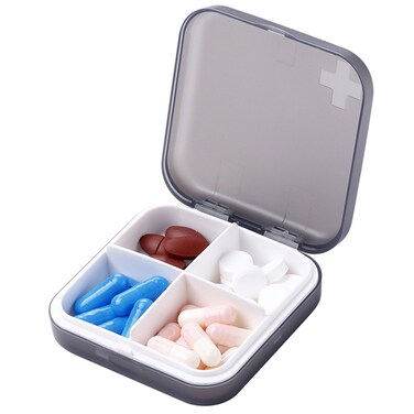 Portable Pill Organizer - Slim Pill Box for Purse or Travel, Compact Pill Case(4 Compartment,Gray)
