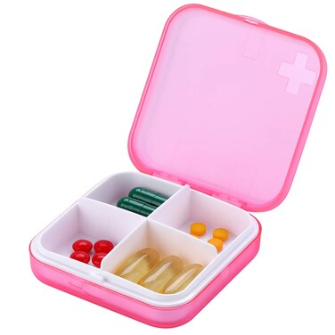Portable Pill Organizer - Slim Pill Box for Purse or Travel, Compact Pill Case(4 Compartment,Pink)