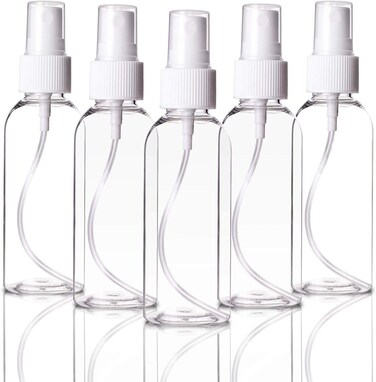 Portable Fine Mist Spray Bottles Set (5 Pack), 100ML Refillable Travel Atomiser Bottles Toiletries Liquid Containers for Cosmetic Makeup Transparent Hand Sanitizer Disinfectant Spray Bottles