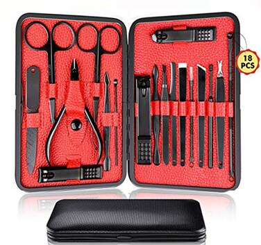 Manicure Pedicure Kit Nail Clippers Set 18 in 1 High Precision Stainless Steel Cutter File Sharp Scissors for Men &amp; Women Fingernails &amp; Toenails Vibrissac Scissors with Stylish Case (Red_18in1)