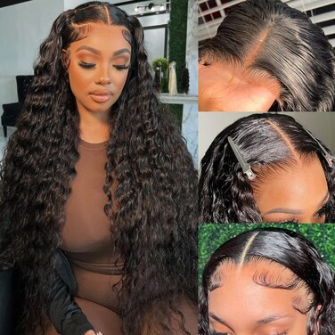 VRVogue 22 Inch Deep Wave Lace Front Wig Human Hair 9A 100% Unprocessed Virgin Brazilian Deep Wave Glueless Lace Frontal Wigs With Baby Hair Pre Plucked Natural Hair Line Human Hair Wigs for Women