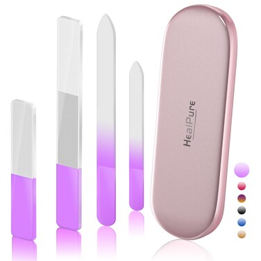 Glass Nail File and Nail Shiner, 4PC Crystal Nail File and Nano Glass Nail Buffer, Premium Set with Case, Professional Manicure Tool Fingernail Czech File for Natural Nail, Gift for Women and Girls