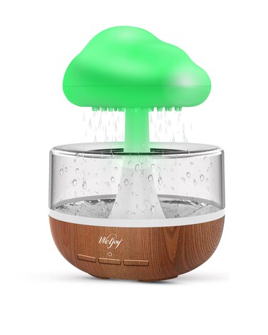 Weljoy Zen Raining Cloud Night Light Aromatherapy Essential Oil Diffuser Micro Humidifier Desk Fountain Bedside Sleeping Relaxing Mood Water Drop Sound, Medium, Wood Grain, Rain01