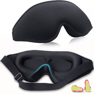 Sleep Eye Mask for Men Women,3D Sleeping Masks for Side Sleeper, Sleeping Light Blocking Cooling Slip Eye Cover with Adjustable Strap, Black Eye Mask for Lash Extensions