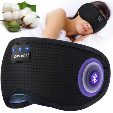 TOPOINT Sleep Mask Headphones Bluetooth Wireless 5.4, Breathable Cotton Eye Mask for Sleeping Side Sleepers Travel Music Headsets with Microphone Handsfree Men Women